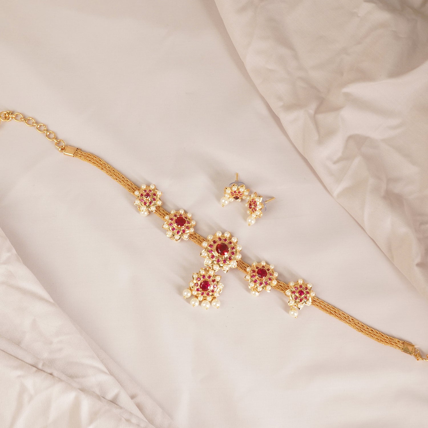 Bajuband Cum Choker Necklace Design Suryafull With Earrings.