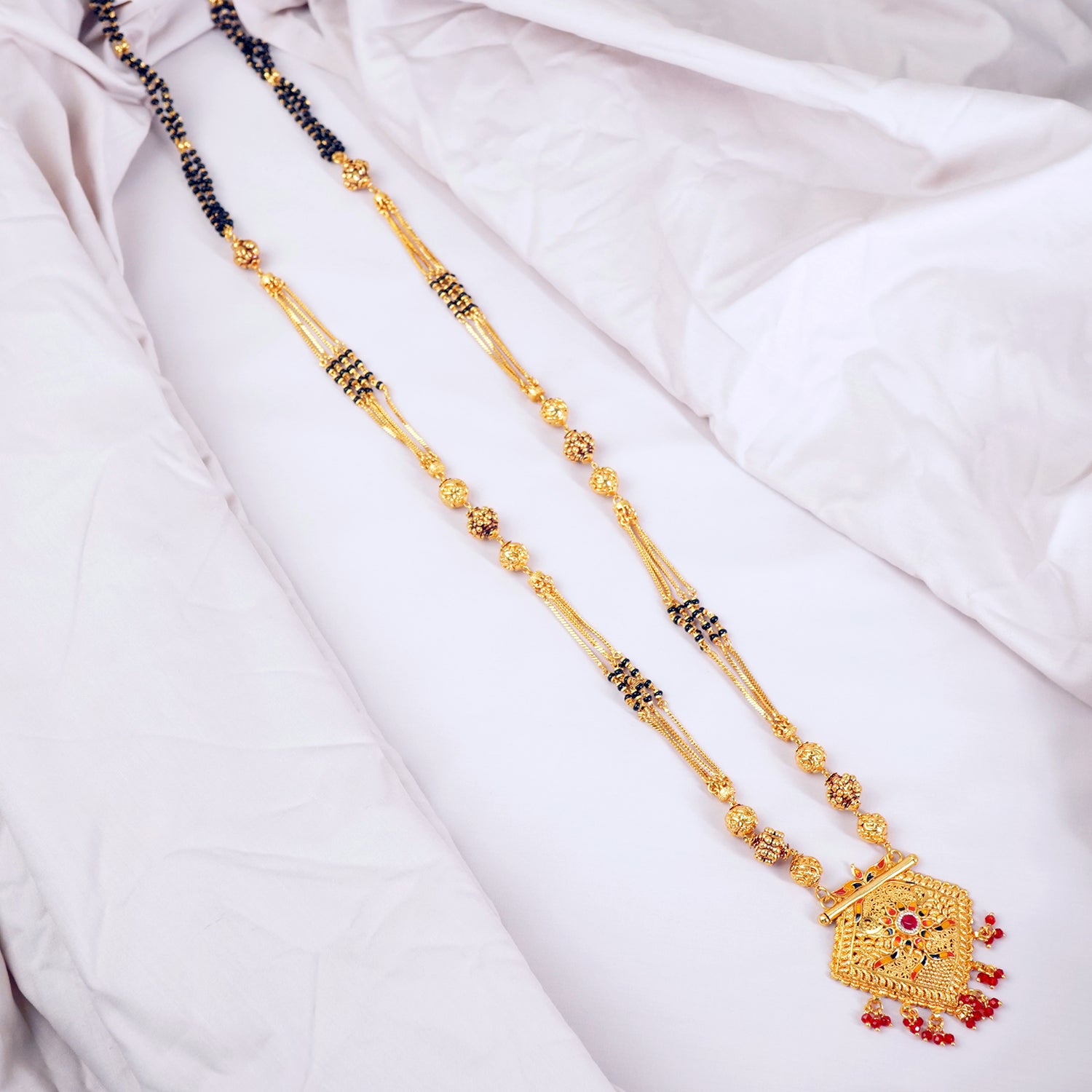 One Gram Mangalsutra Meena Work And Stone Work Pendant Design MS1G-1512