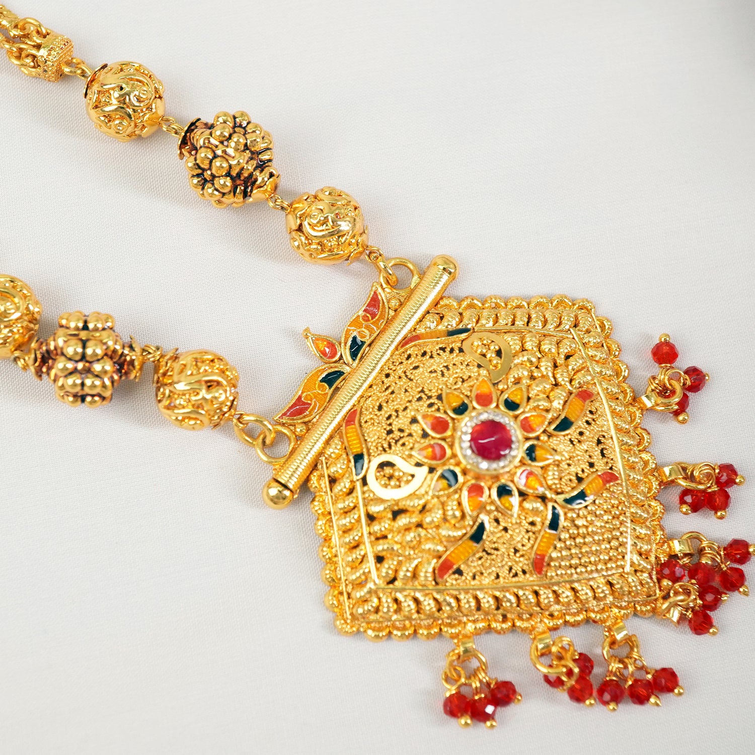 One Gram Mangalsutra Meena Work And Stone Work Pendant Design MS1G-1512