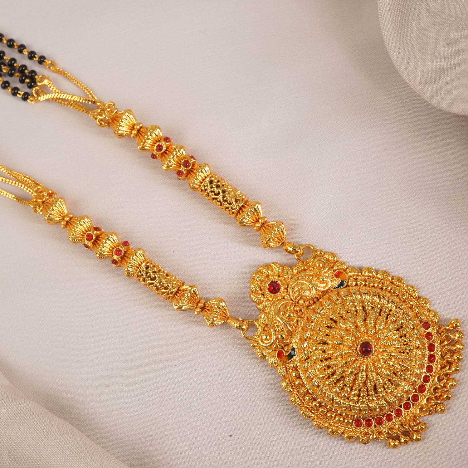 One Gram Gold Finish Mangalsutra Flower Pendant Design - MS1G-1516
