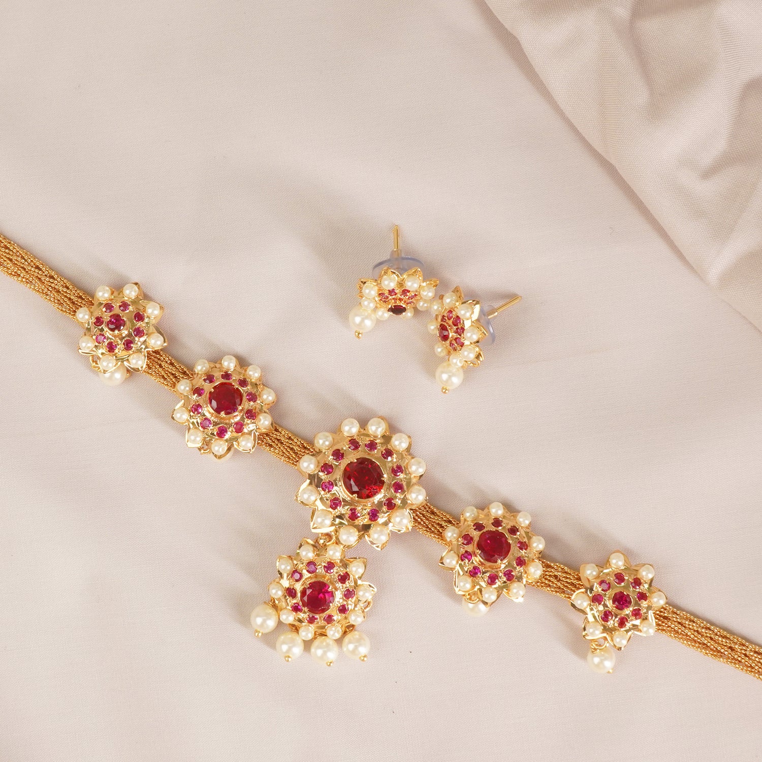 Bajuband Cum Choker Necklace Design Suryafull With Earrings.