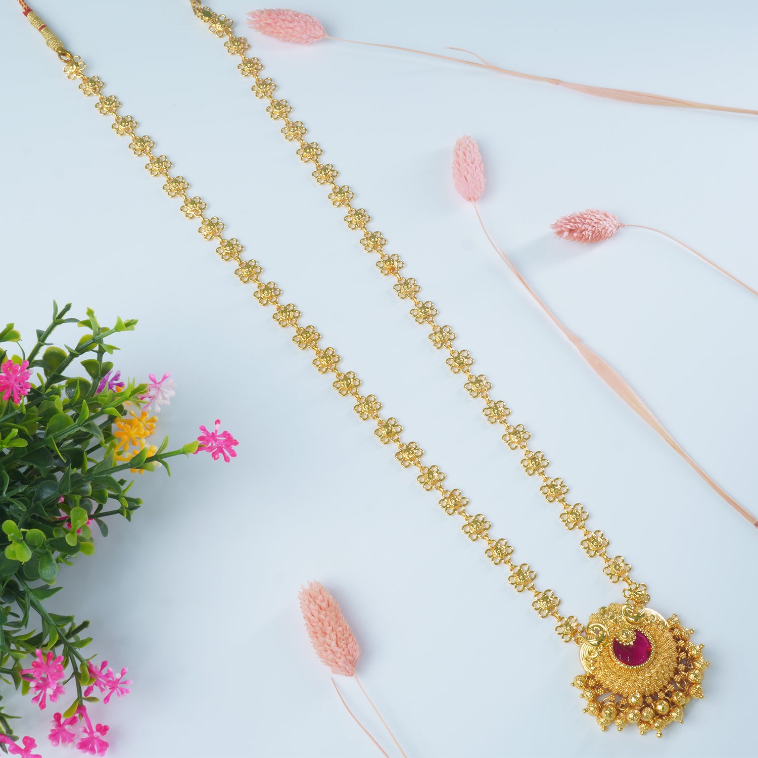 28 Inches Long Bakuli Haar Necklace With Gold Like Peacock Pendant