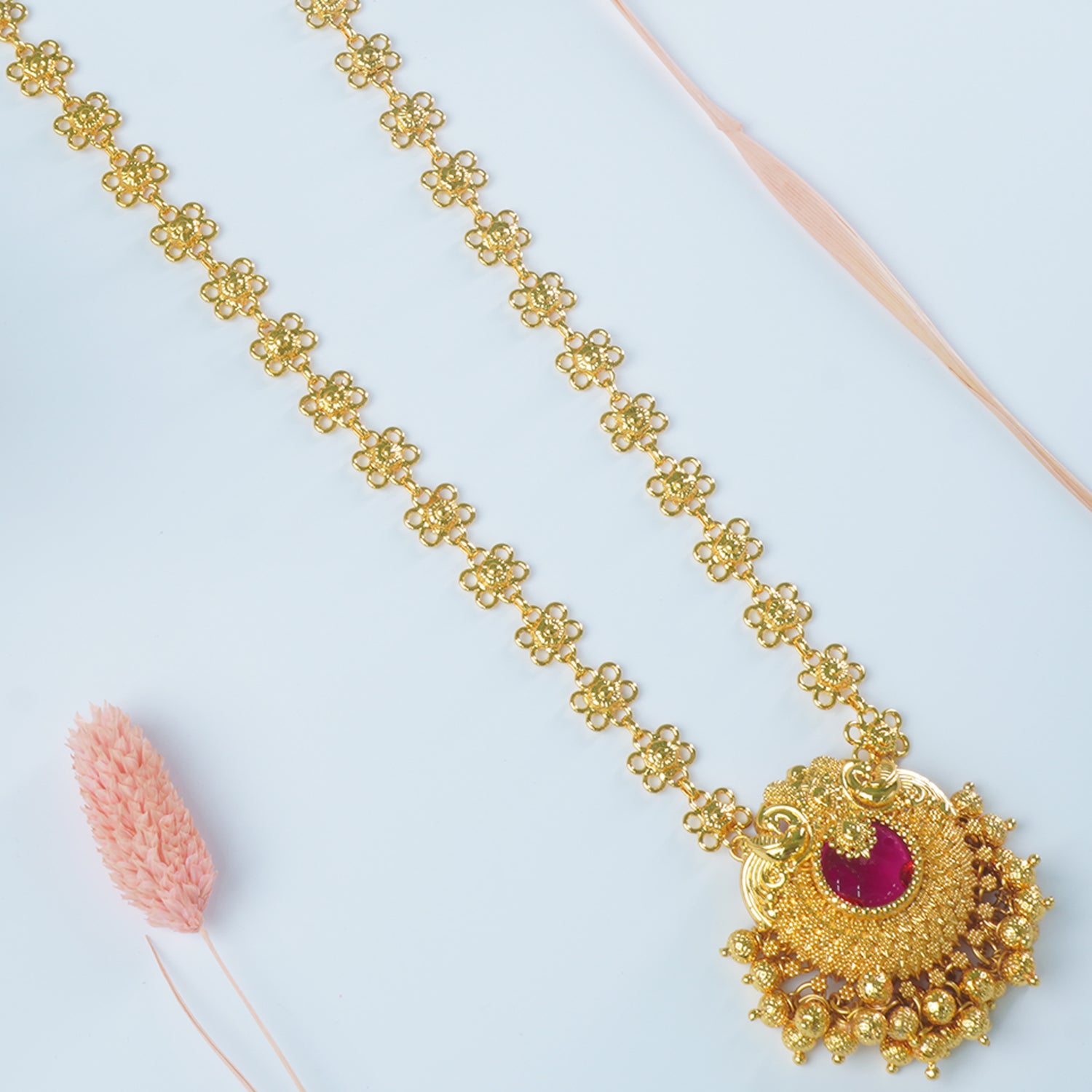 28 Inches Long Bakuli Haar Necklace With Gold Like Peacock Pendant