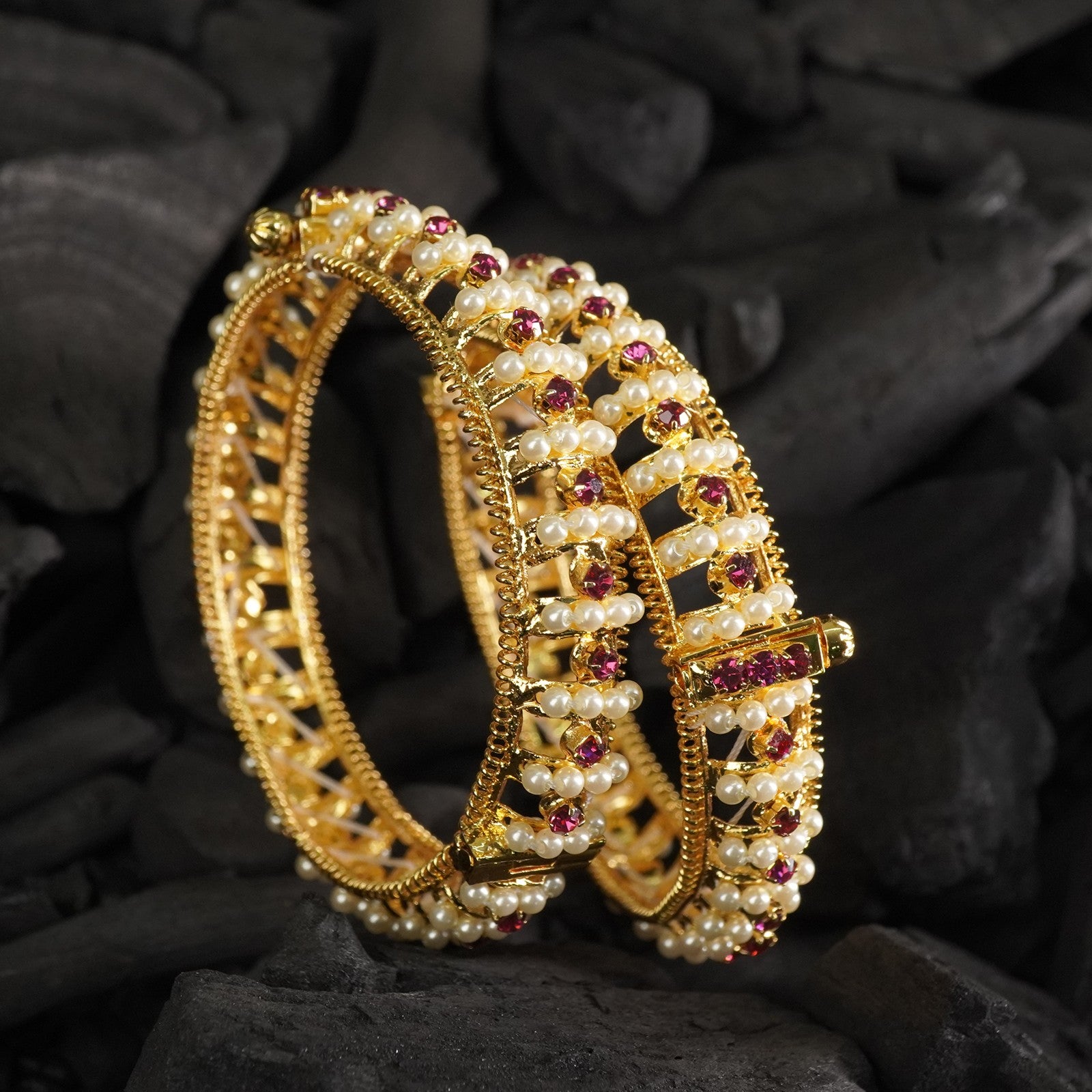 Shop and buy Gold Plated Traditional Pearl Bangles At Affordable