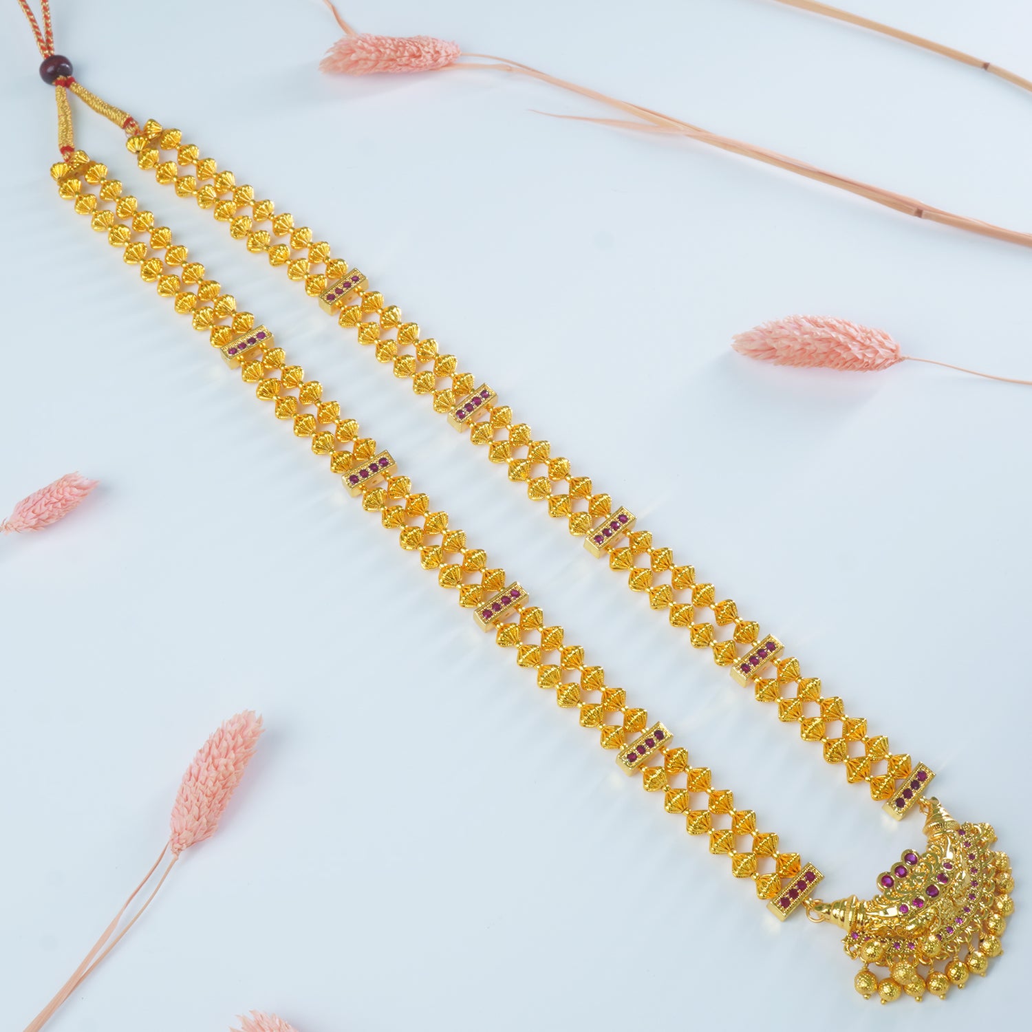 Shop online long traditional maharashtrian necklace designs with chandrakor pendant