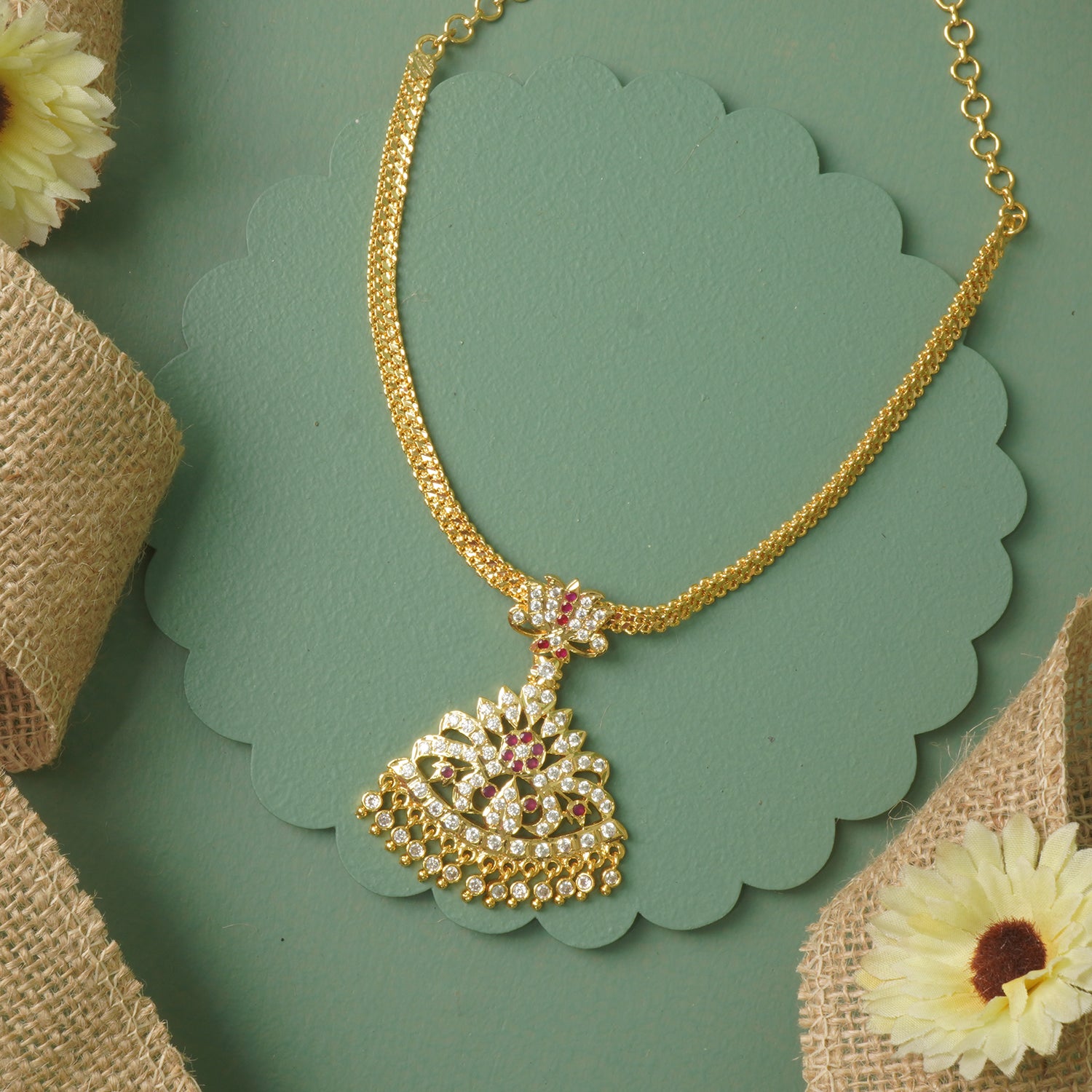 Premium Gold Plated Chain Karwari Haar With Hand Set Stone Studded Pendant