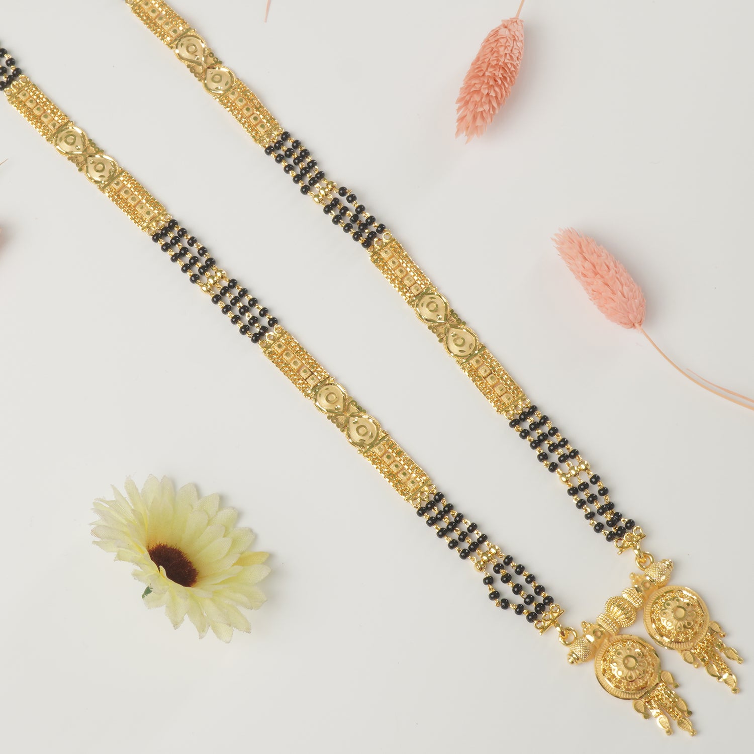 Shop Forming Gold Plated 34 Inches Long Patti Design Mangalsutra With Vati Pendant Design