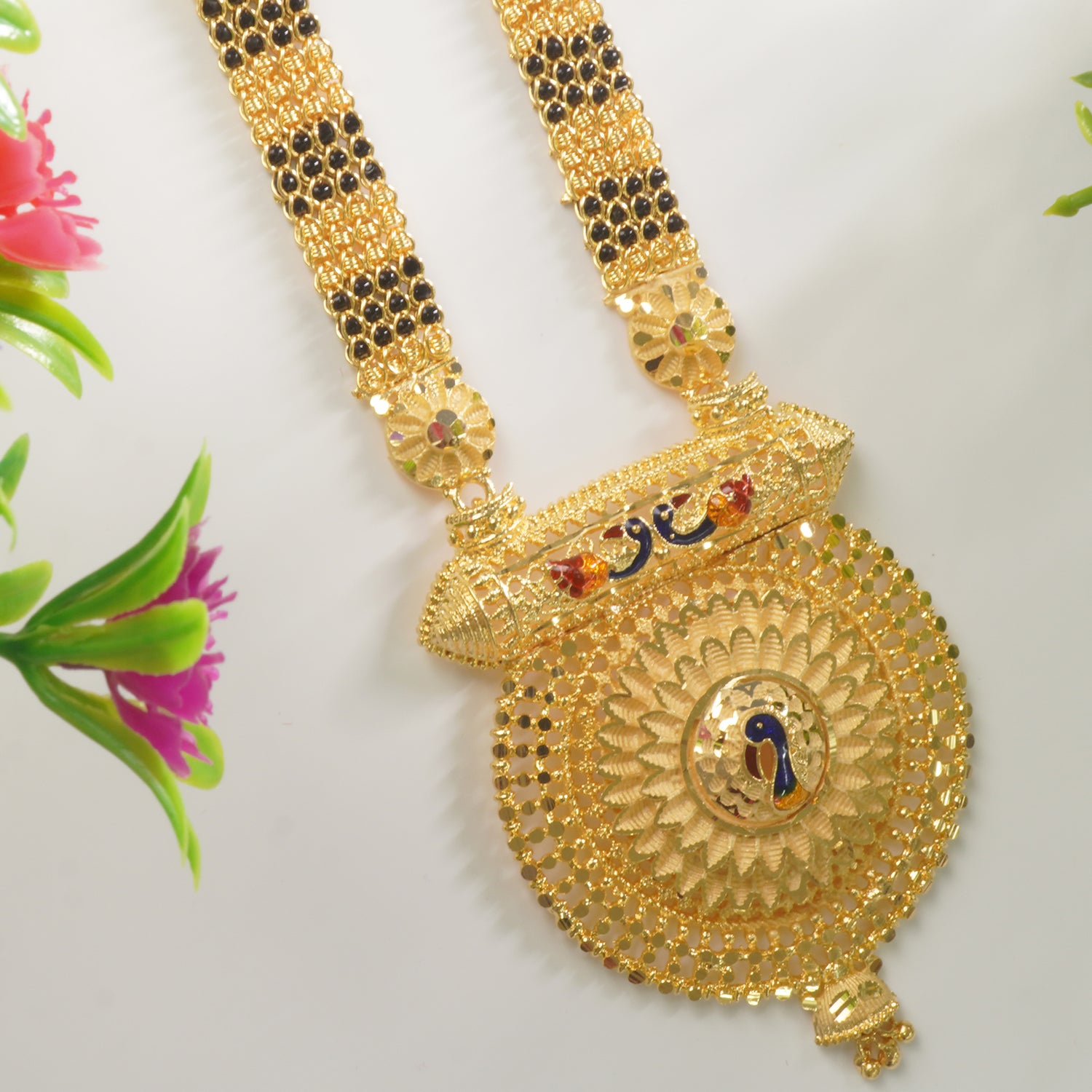 36" Forming Mangalsutra With Meenakari Peacock Pendant Design Online - 4 Padri