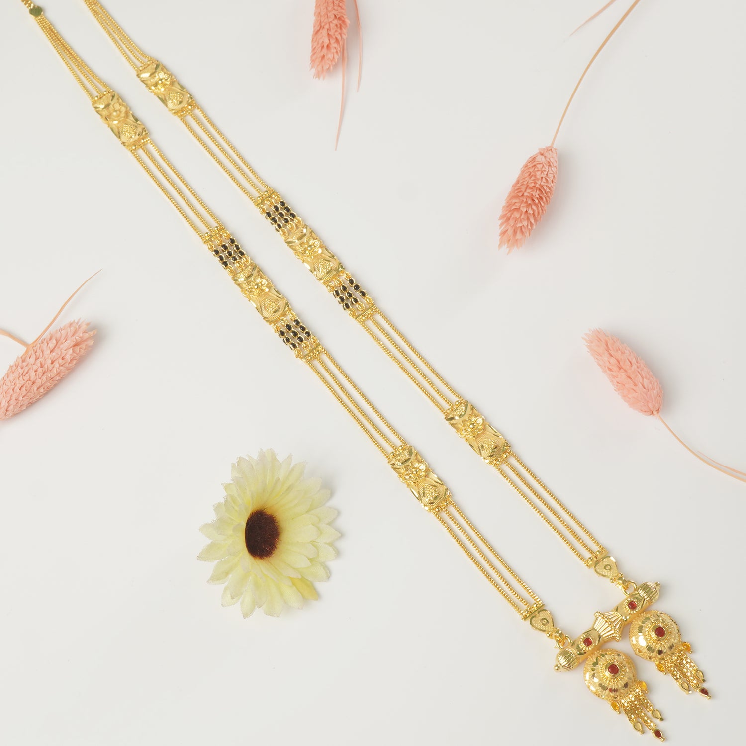 Shop Forming Gold Plated 30 Inches Long Chain Mangalsutra Design With Meena Vati Pendant