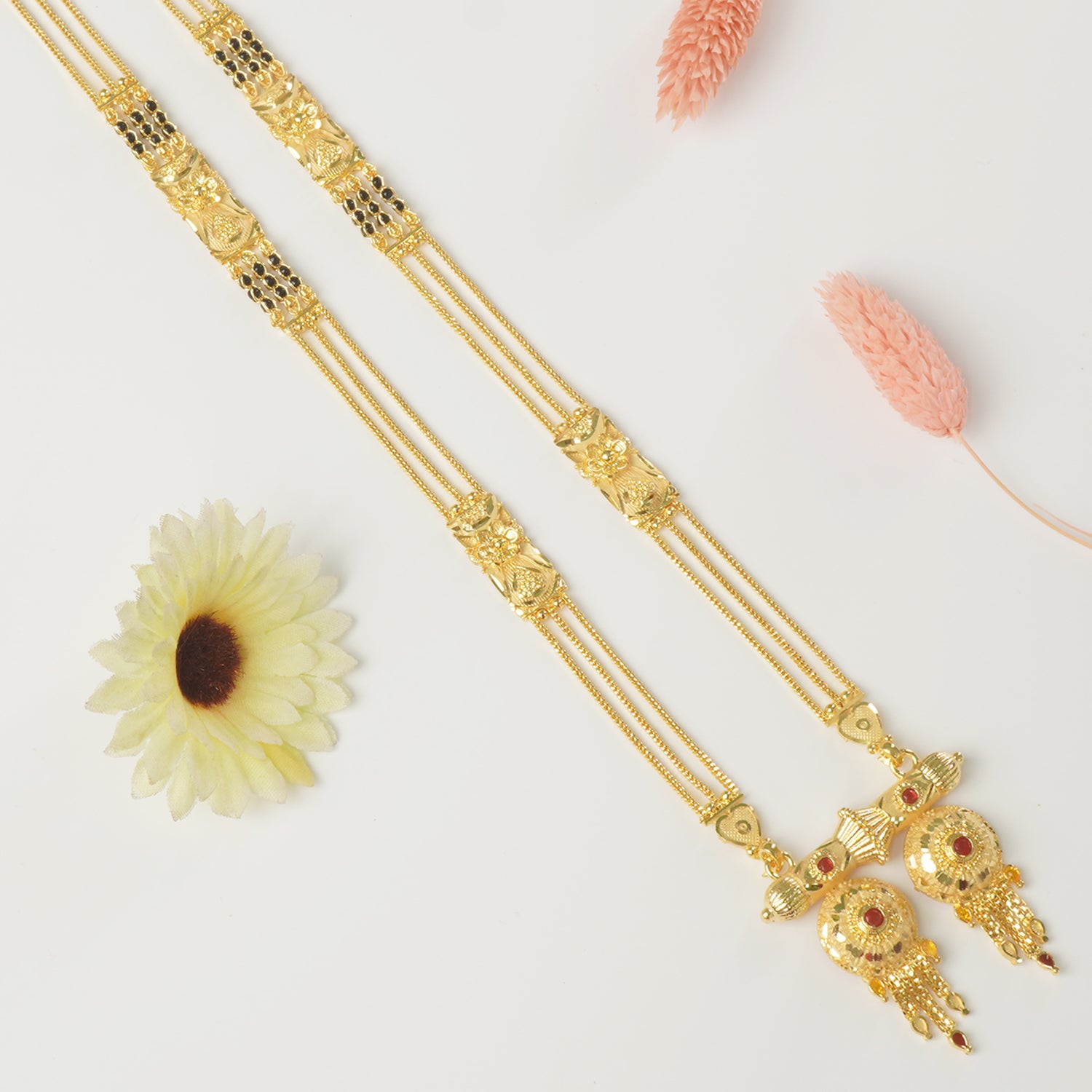 Shop Forming Gold Plated 30 Inches Long Chain Mangalsutra Design With Meena Vati Pendant