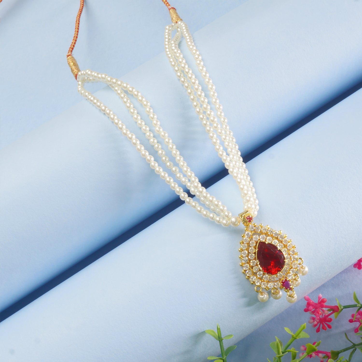 Moti mala karwari pendant - 3 line