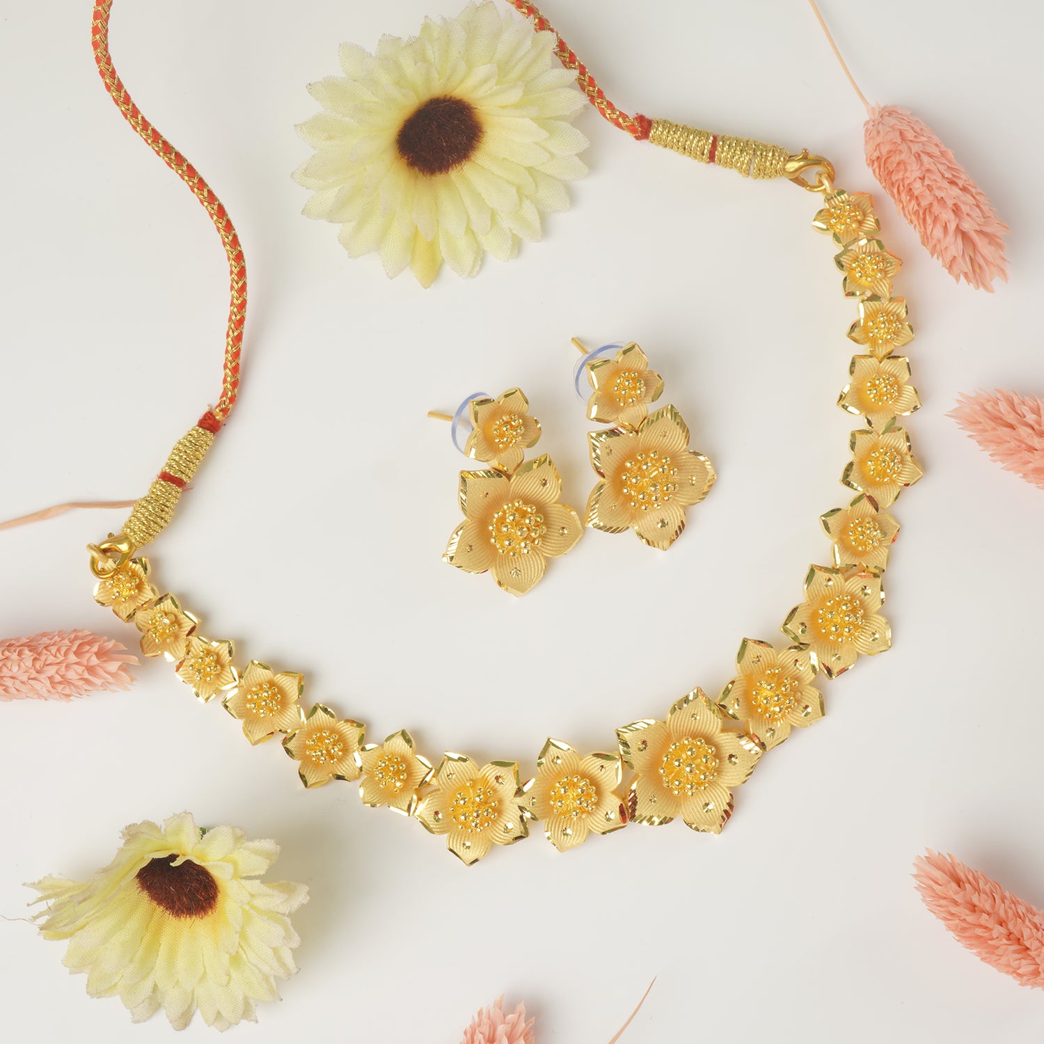 Buy And Shop Online Forming Fancy Flower Haar Design With Earrings