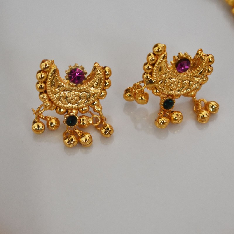 Traditional Kolhapuri Thushi Earrings for Womens Gold Plated