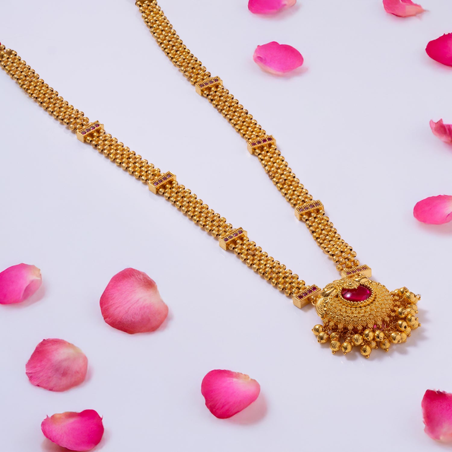 Long Thushi Necklace With Peacock Pendant