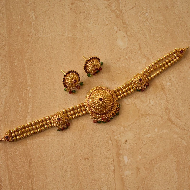 1Gm. Geru Finish choker chokda kundan pendal