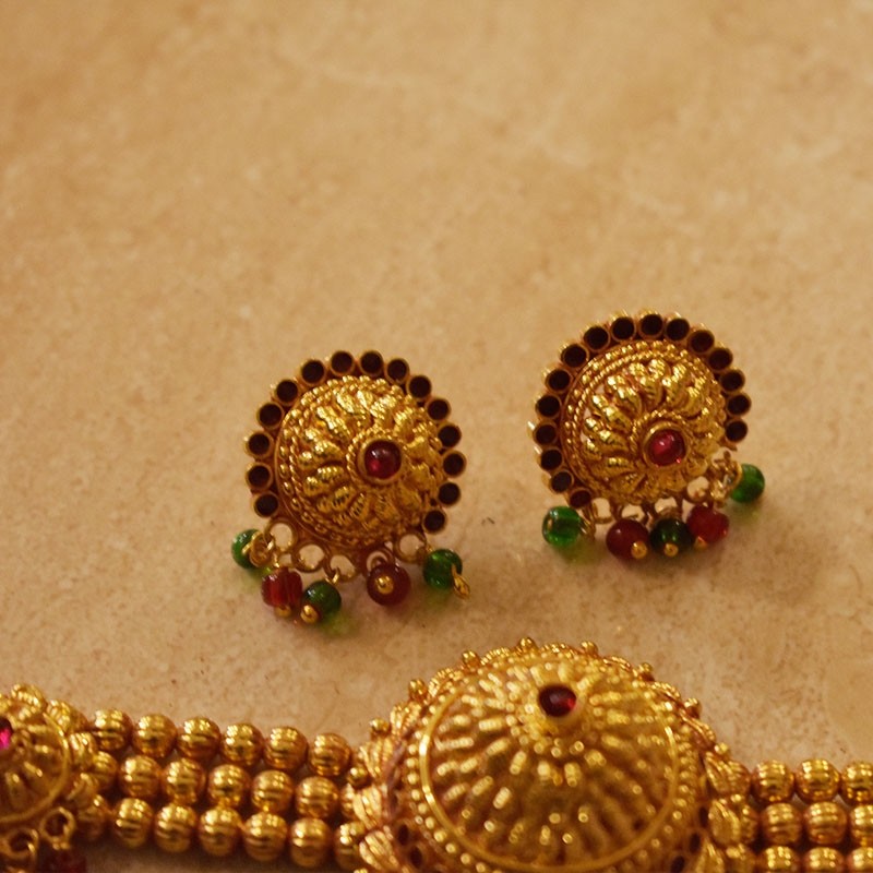 1Gm. Geru Finish choker chokda kundan pendal