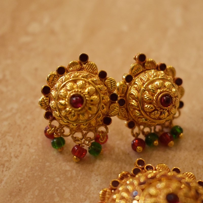 1Gm. Geru Finish choker rava kundan pendal