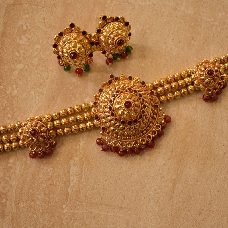 1Gm. Geru Finish choker rava kundan pendal