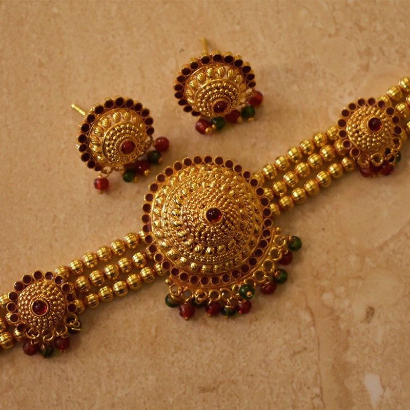 1Gm. Geru Finish choker kundan pendal