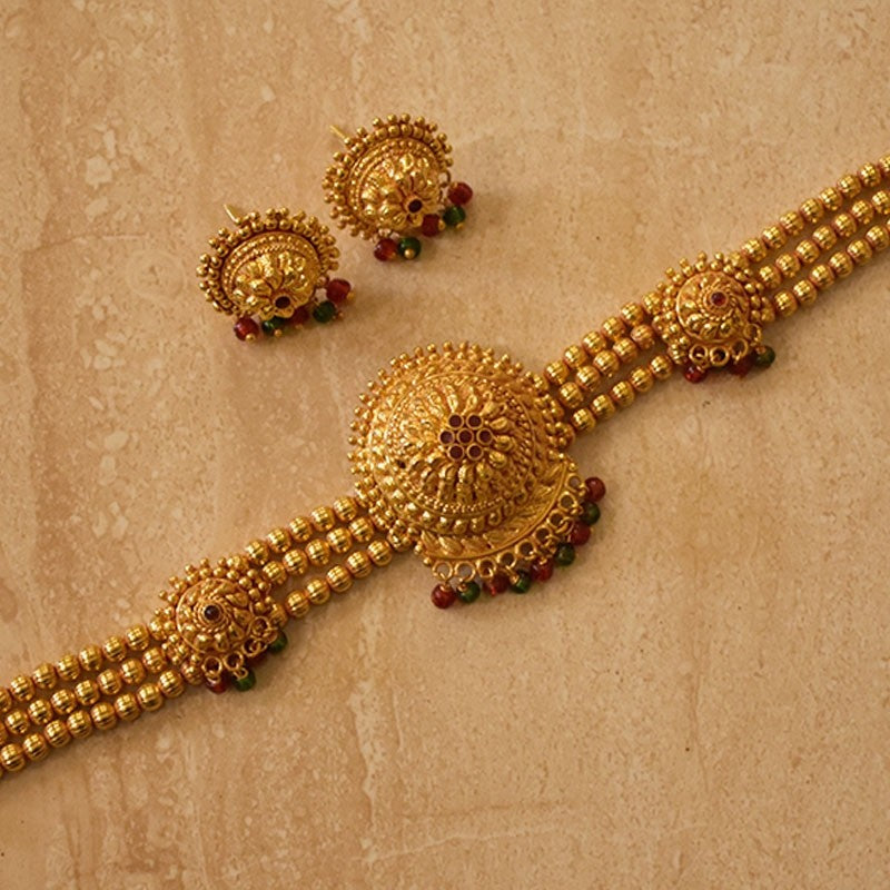 1Gm. Geru Finish choker red kundan pendal