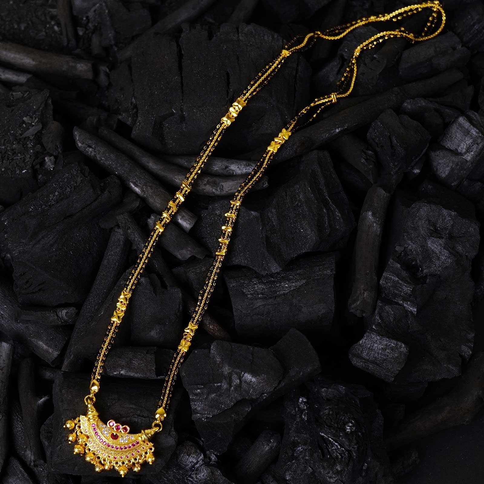 long chain mangalsutra design with kolhapuri pendant