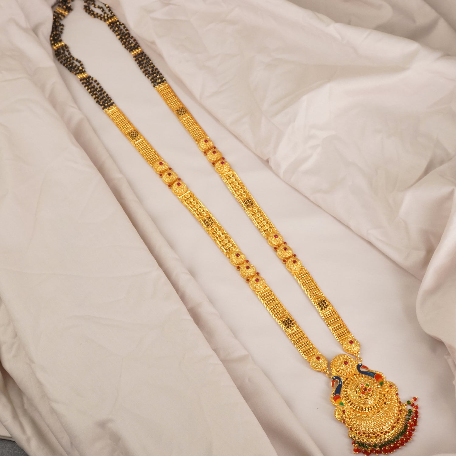 1 Gram Gold Mangalsutra With Peacock Meena Pendant MS1G-1503