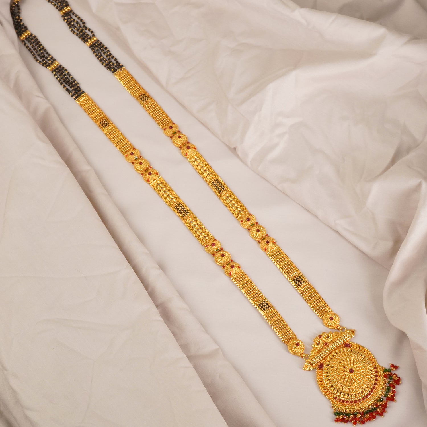 1 Gram Gold Mangalsutra With Gold Look-A-Like Work Pendant MS1G-1504
