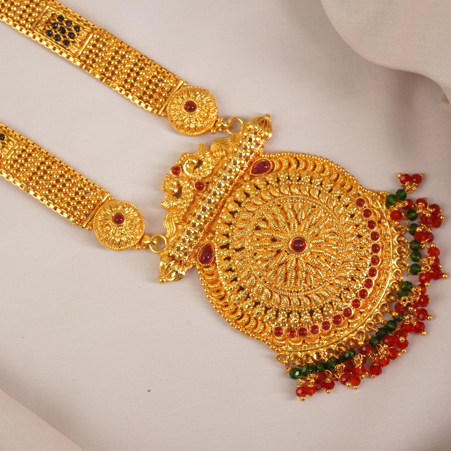 1 Gram Gold Mangalsutra With Gold Look-A-Like Work Pendant MS1G-1504