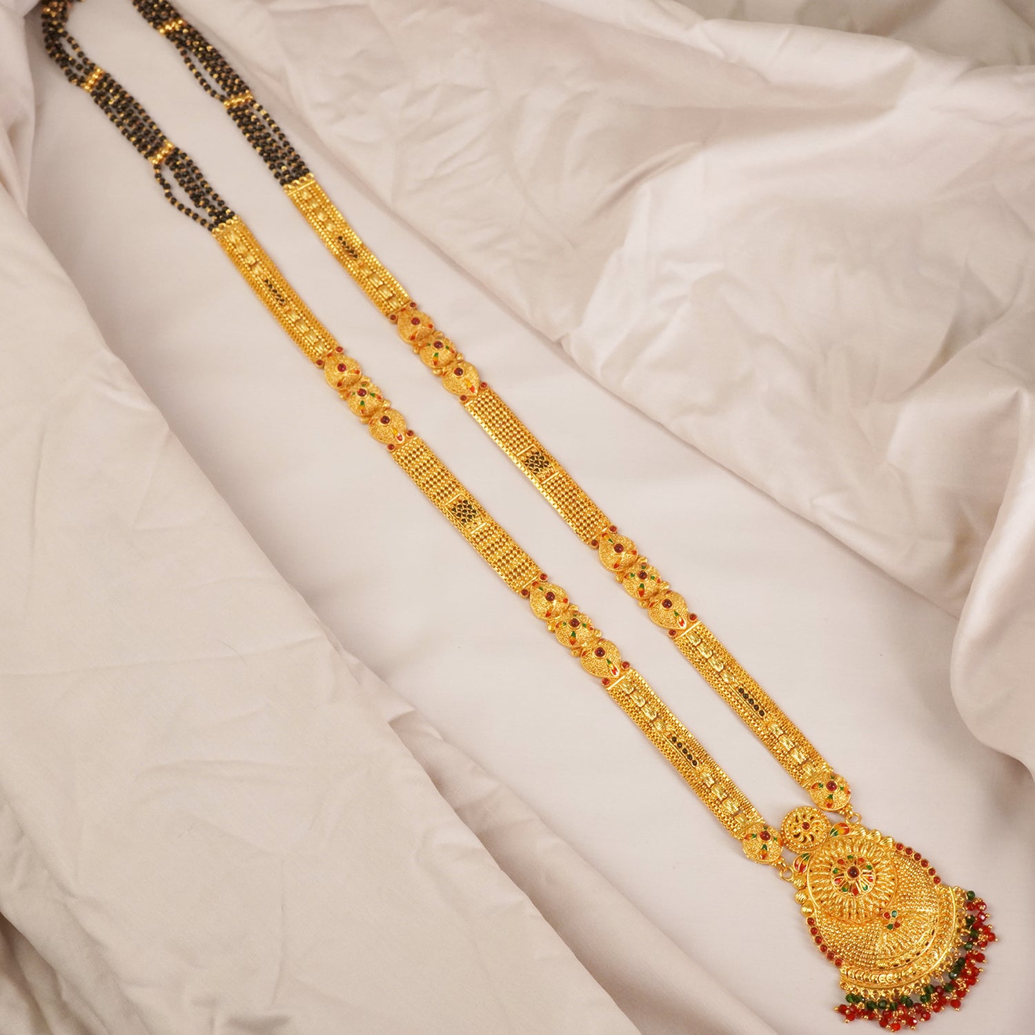 1 Gram Gold Mangalsutra With Meena Work Pendant MS1G-1517