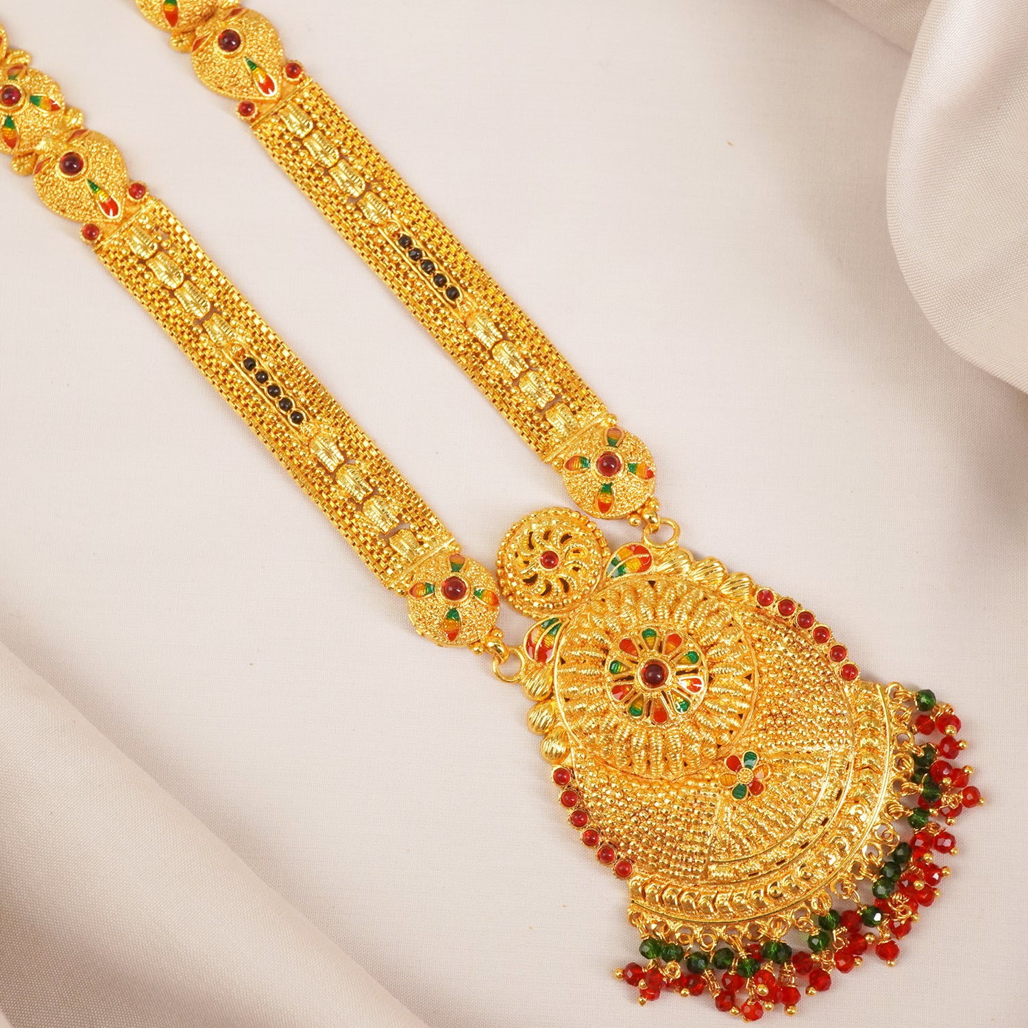 1 Gram Gold Mangalsutra With Meena Work Pendant MS1G-1517