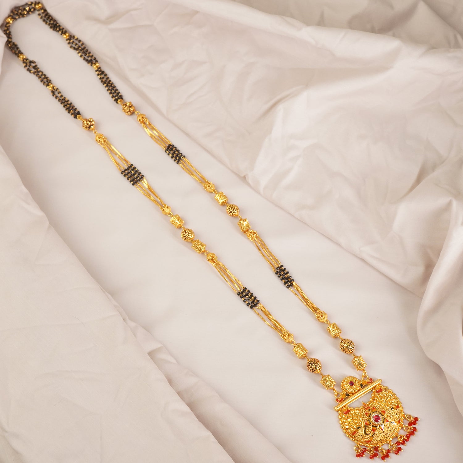 1 Gram Gold Mangalsutra With Gold Look-A-Like Meena Pendant MS1G-1513