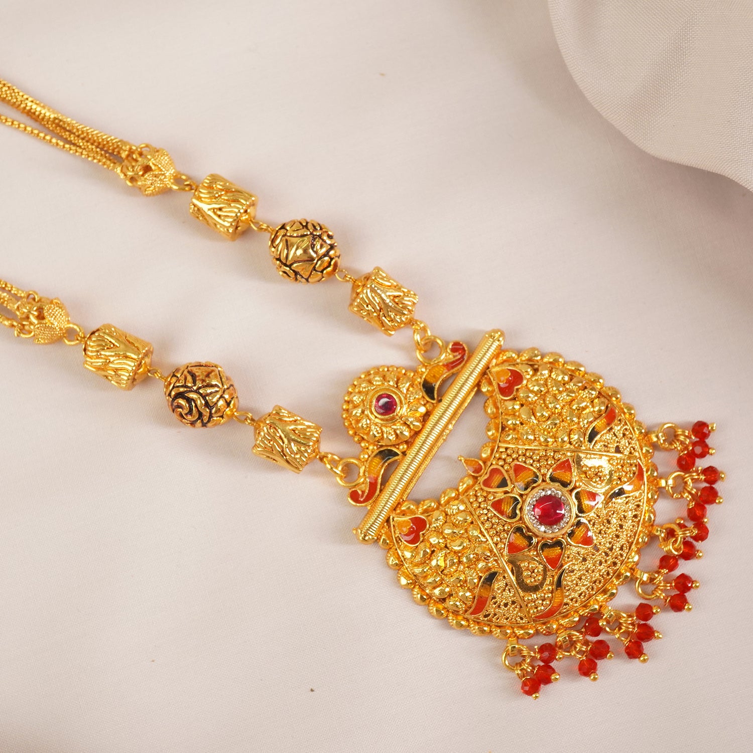 1 Gram Gold Mangalsutra With Gold Look-A-Like Meena Pendant MS1G-1513