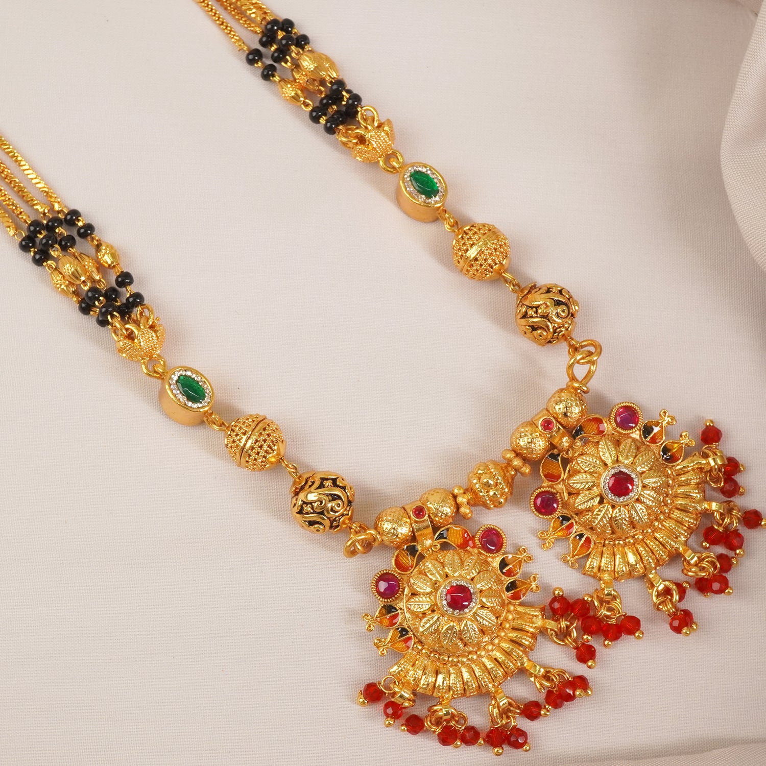 One Gram Gold Finish Mangalsutra Swarovski Vati Design - MS1G-1530