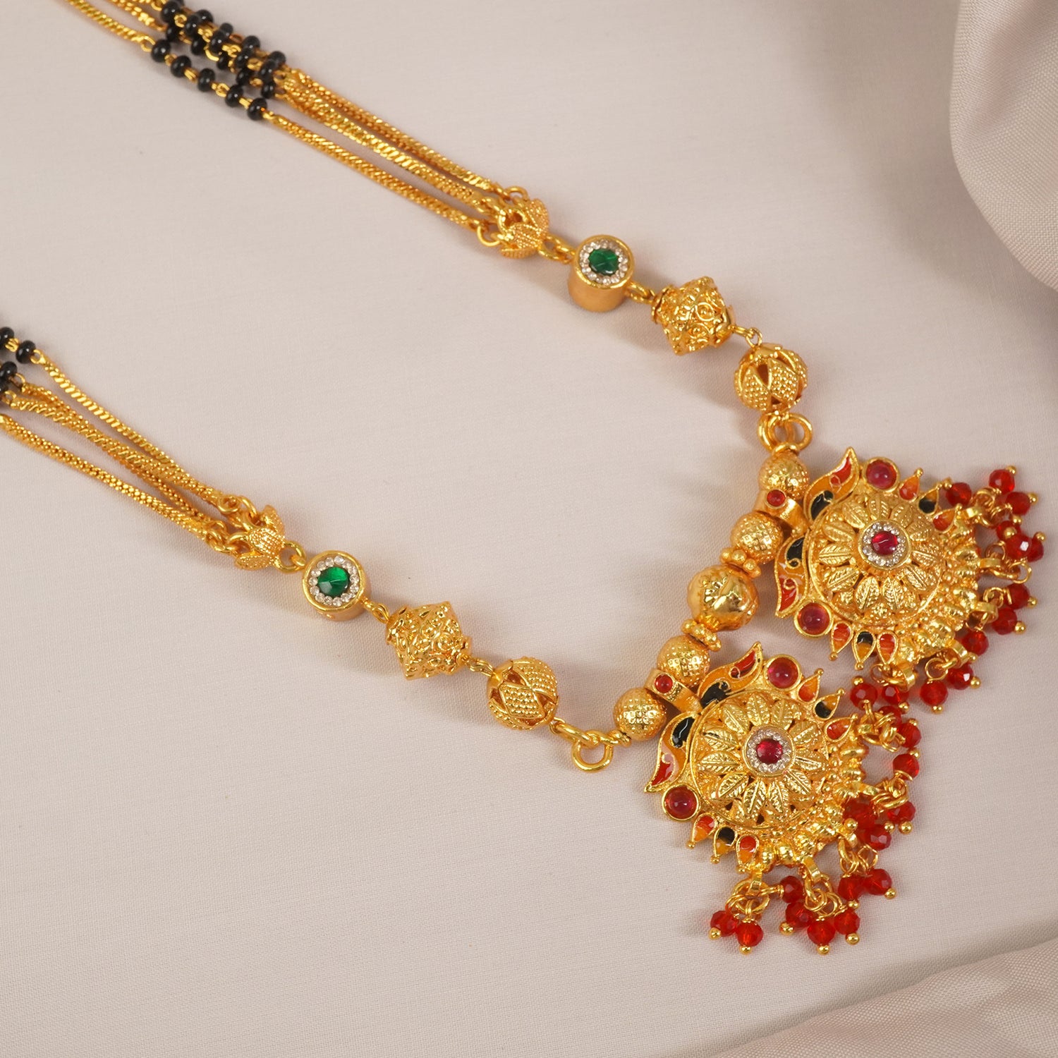 One Gram Gold Finish Mangalsutra Swarovski Vati Design - MS1G-1536