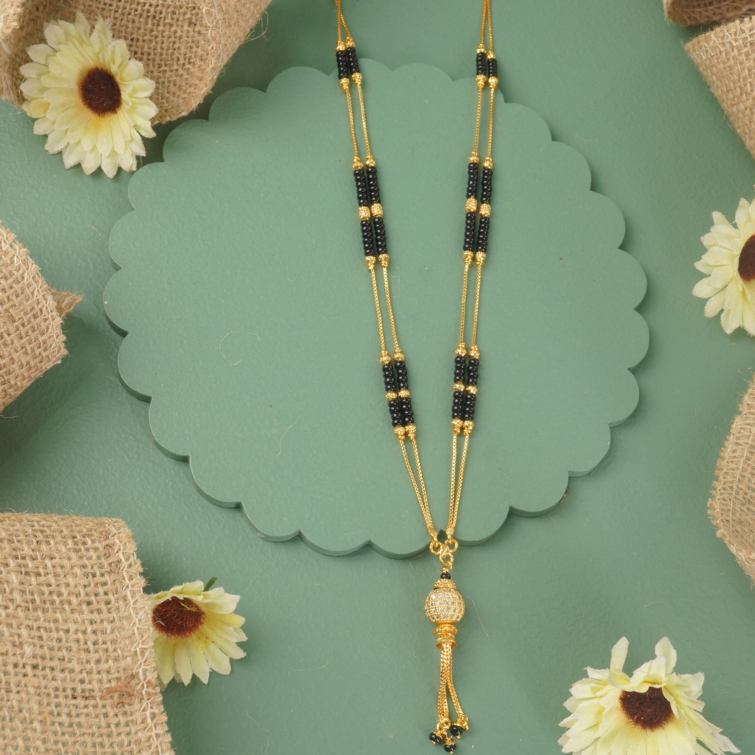 Two Line Short Forming Mangalsutra With HandSet Stone Beads