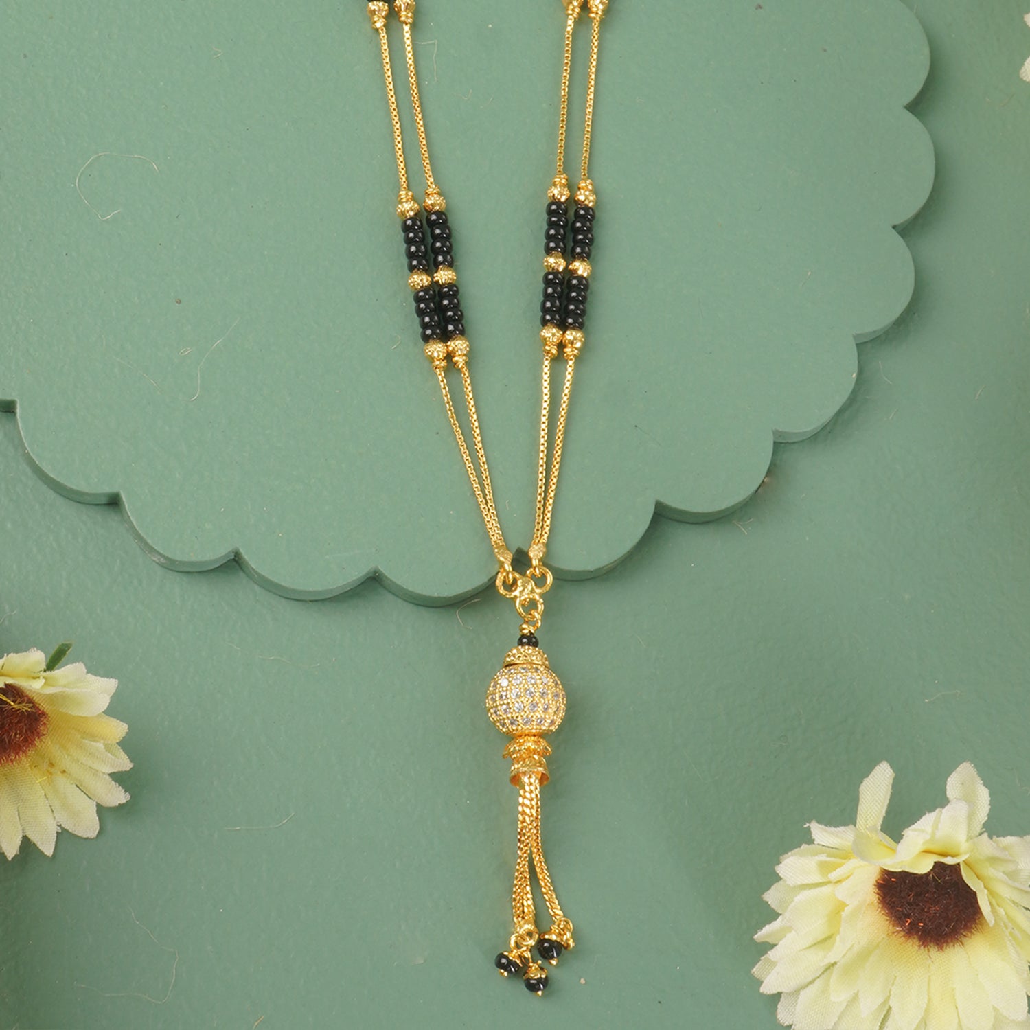 Two Line Short Forming Mangalsutra With HandSet Stone Beads