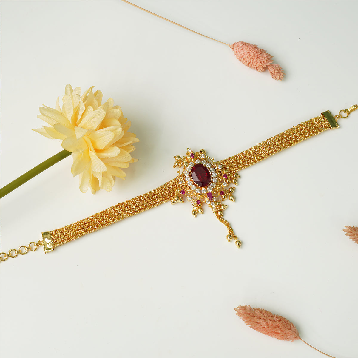 Handmade Gold Plated Bajuband With Golden Beads