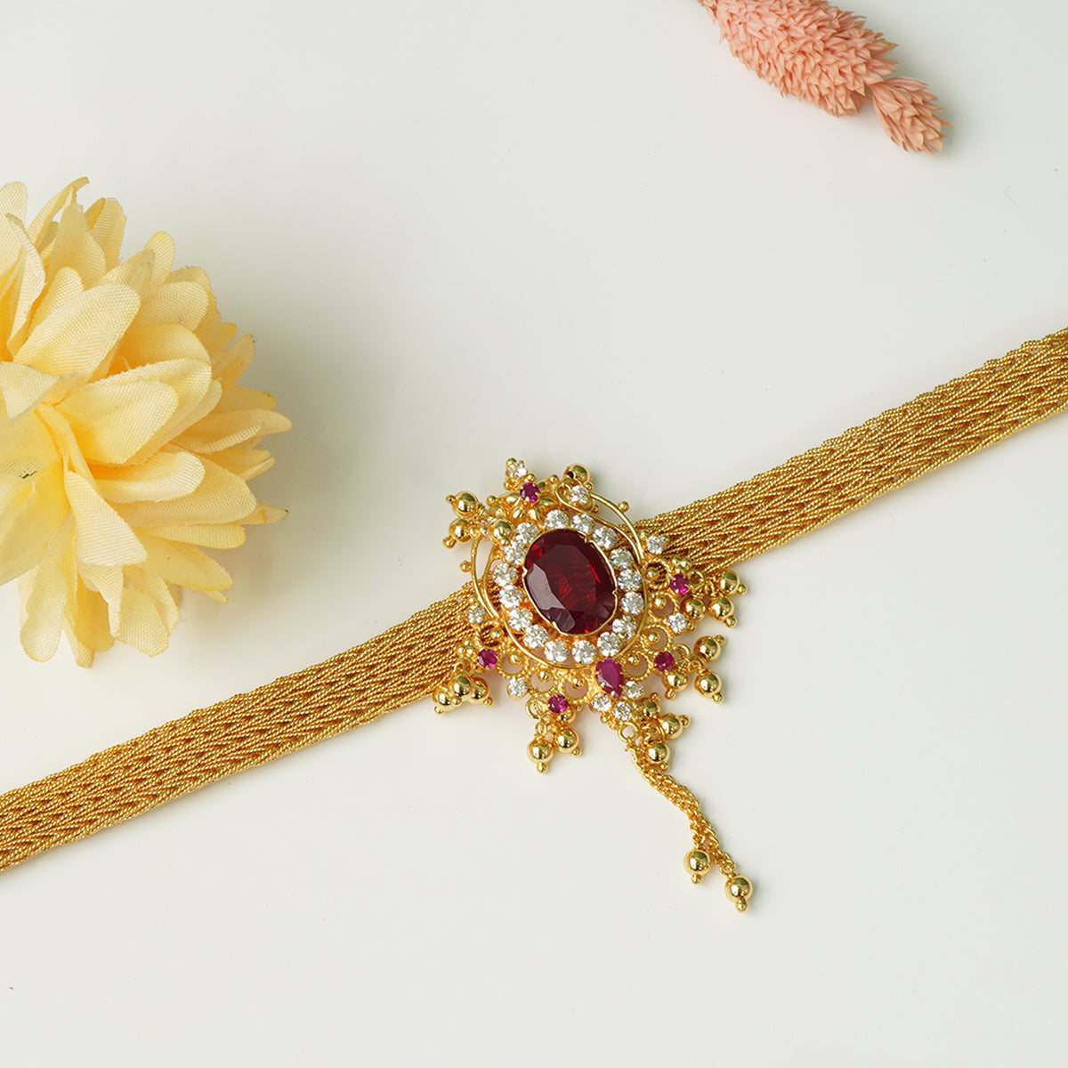 Handmade Gold Plated Bajuband With Golden Beads