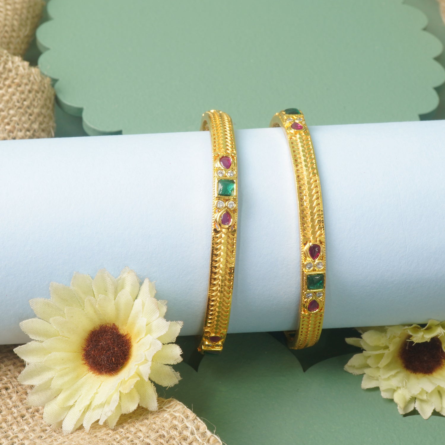 V Bangles With Hand Set Stones