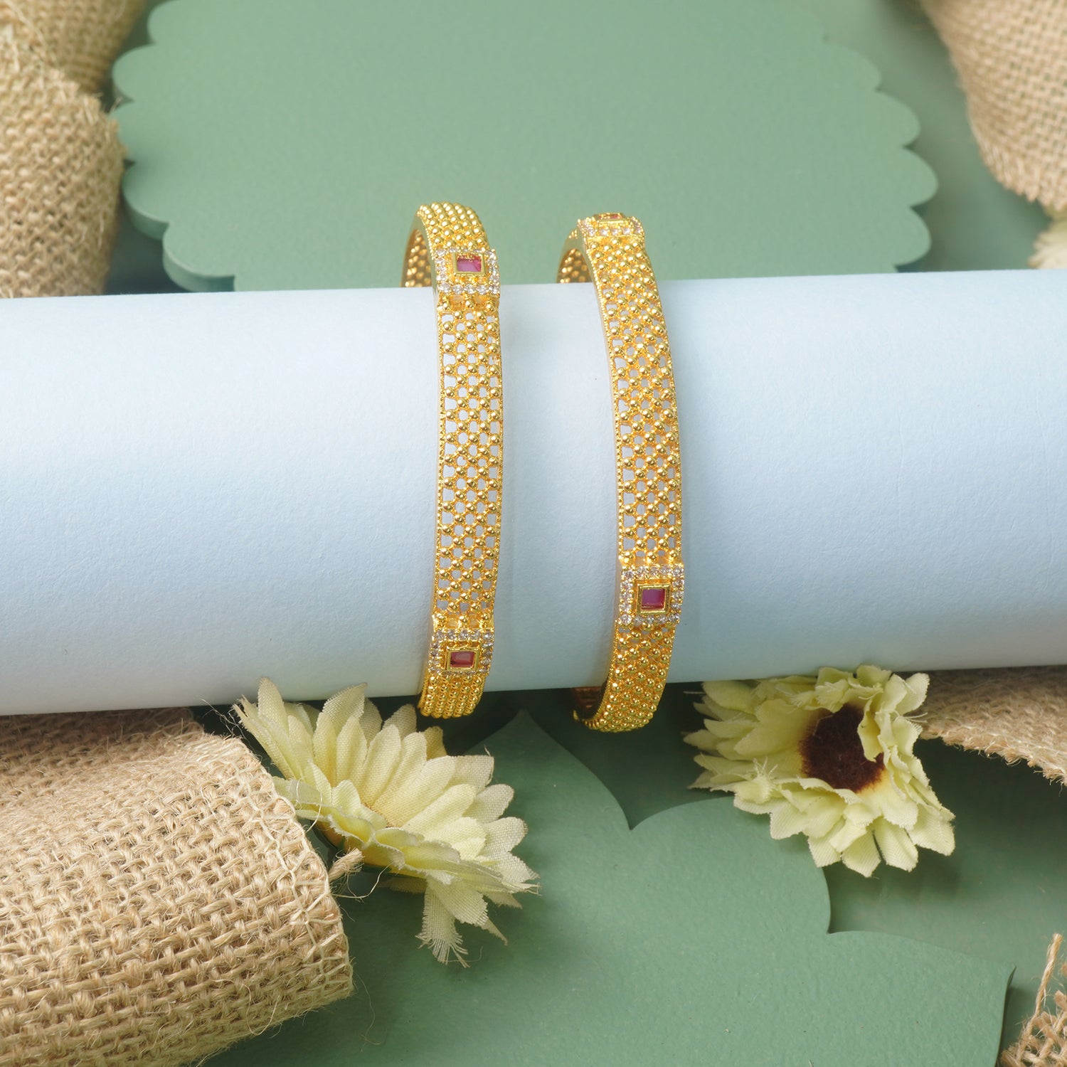 Rava Bangles With Hand Set Stone