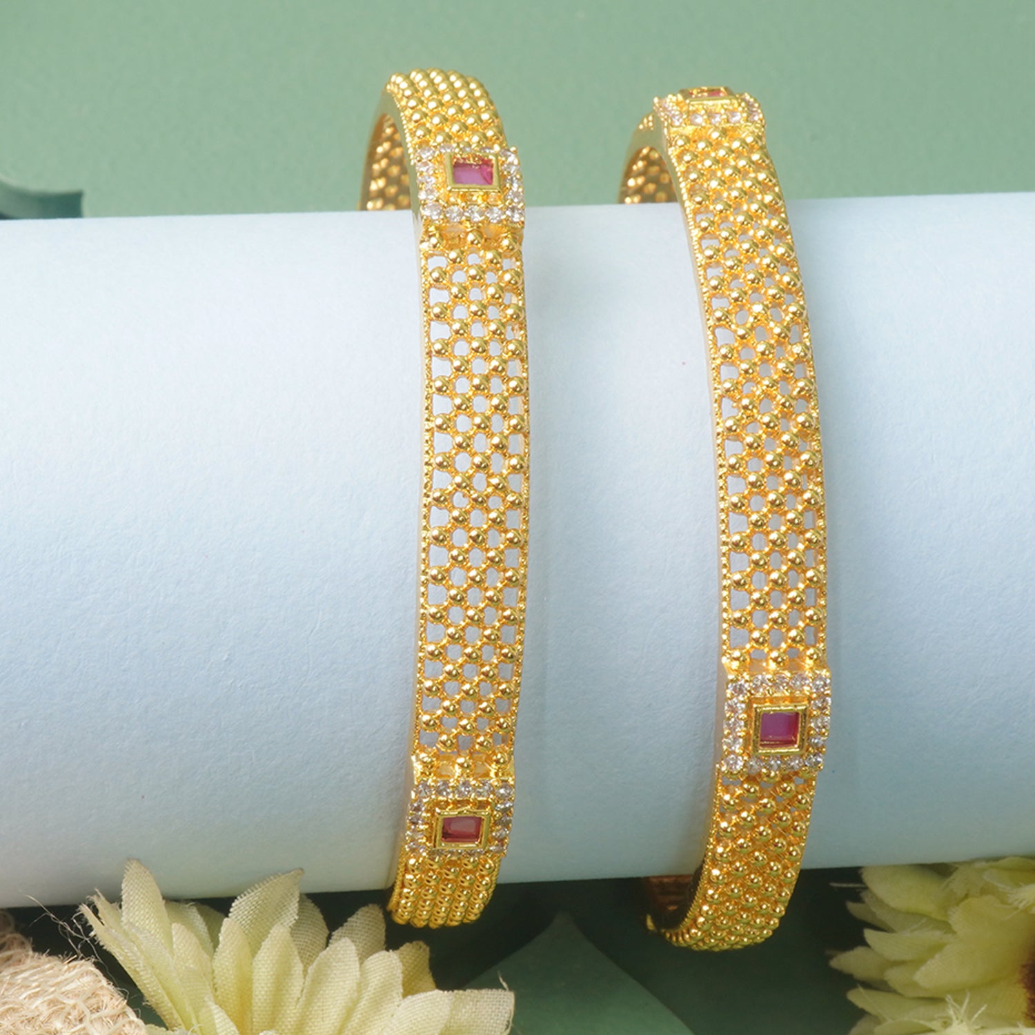 Rava Bangles With Hand Set Stone