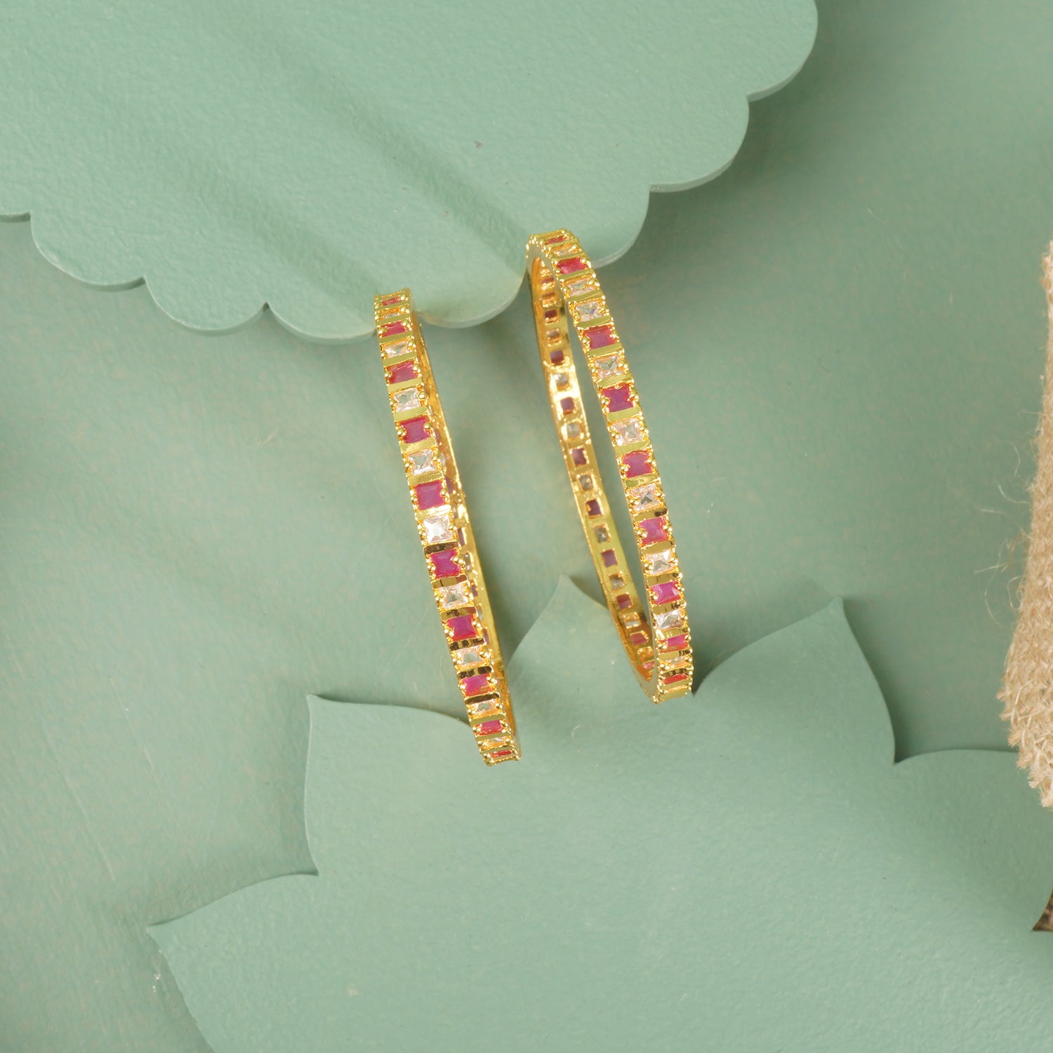 Simple Stone Bangles With Red And White Stones