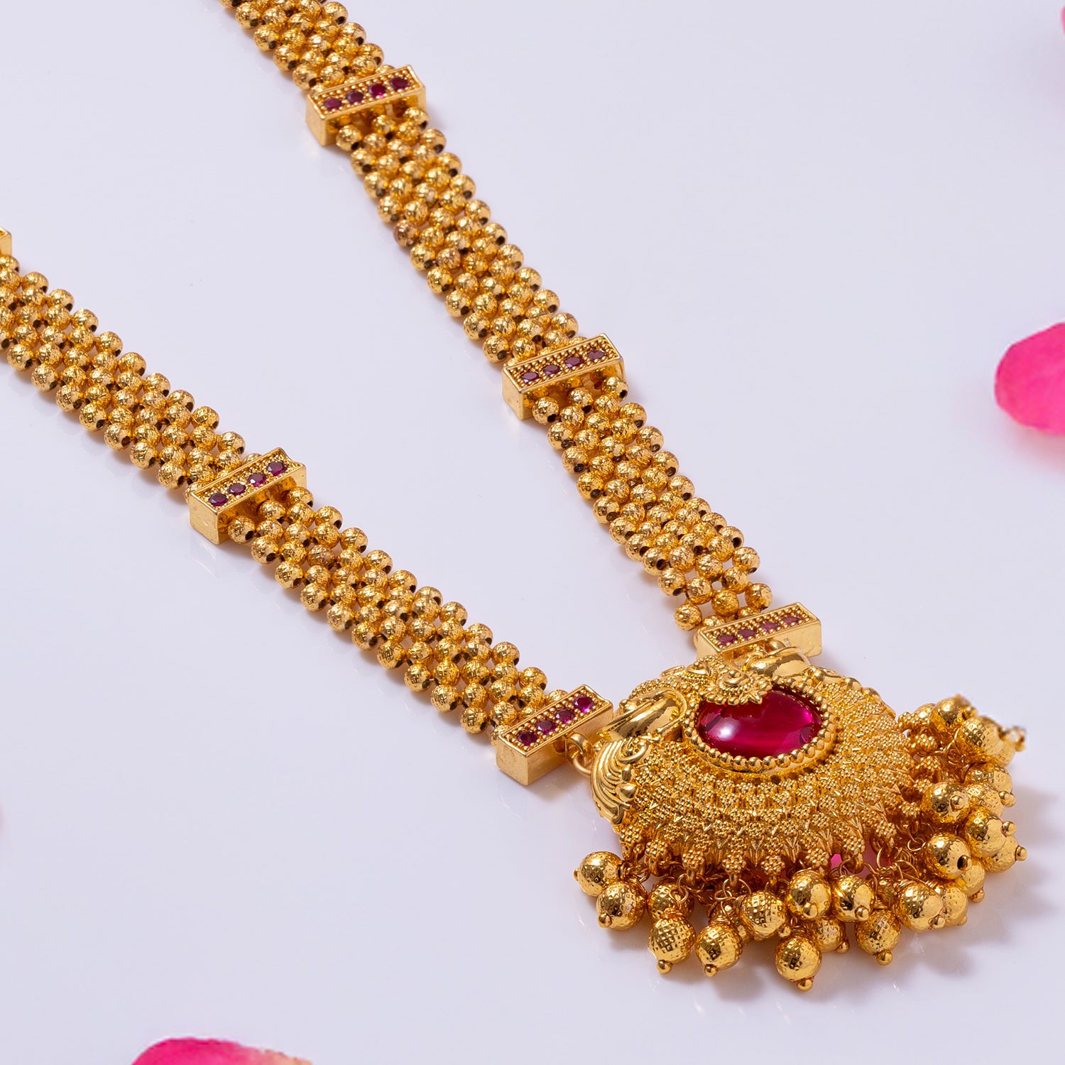 Long Thushi Necklace With Peacock Pendant