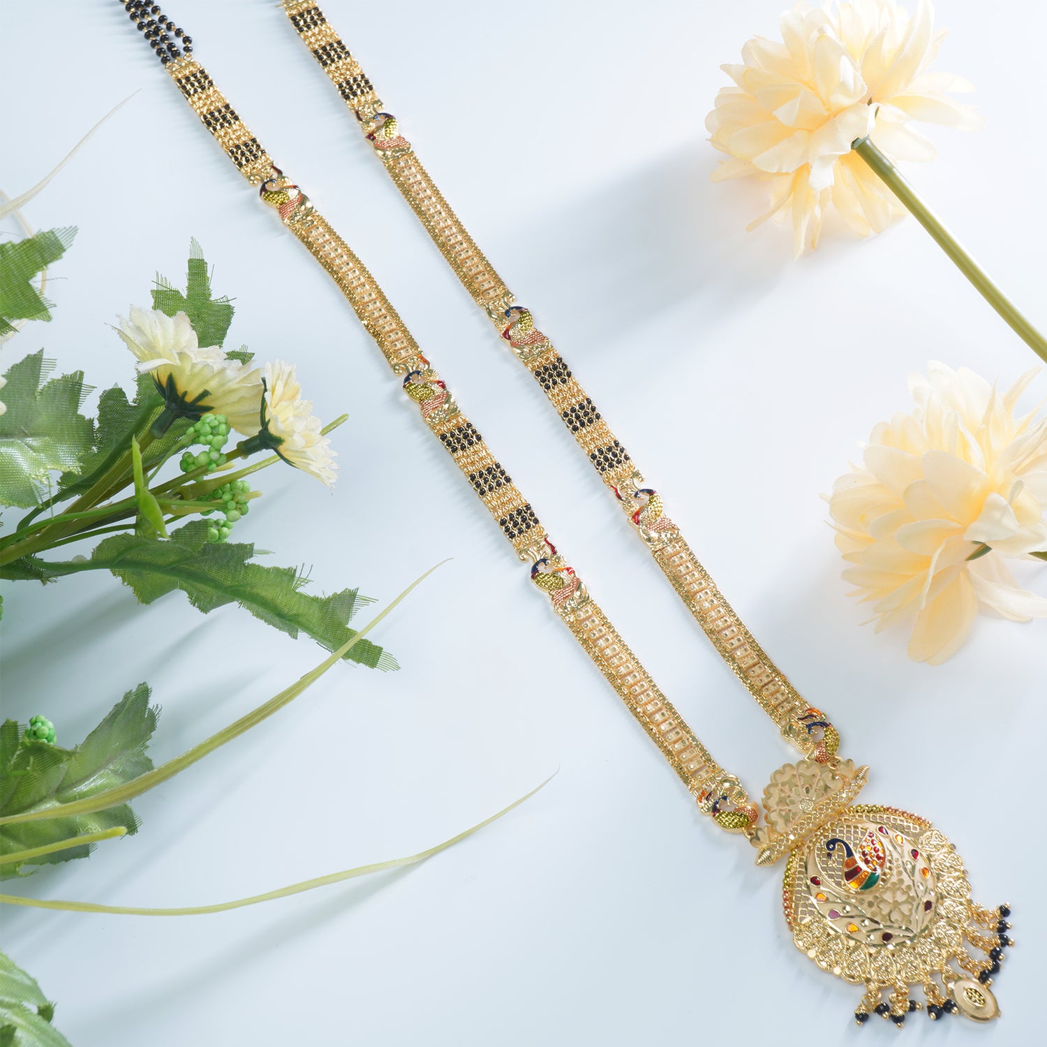 36" Forming Mangalsutra With Meenakari Peacock Pendant