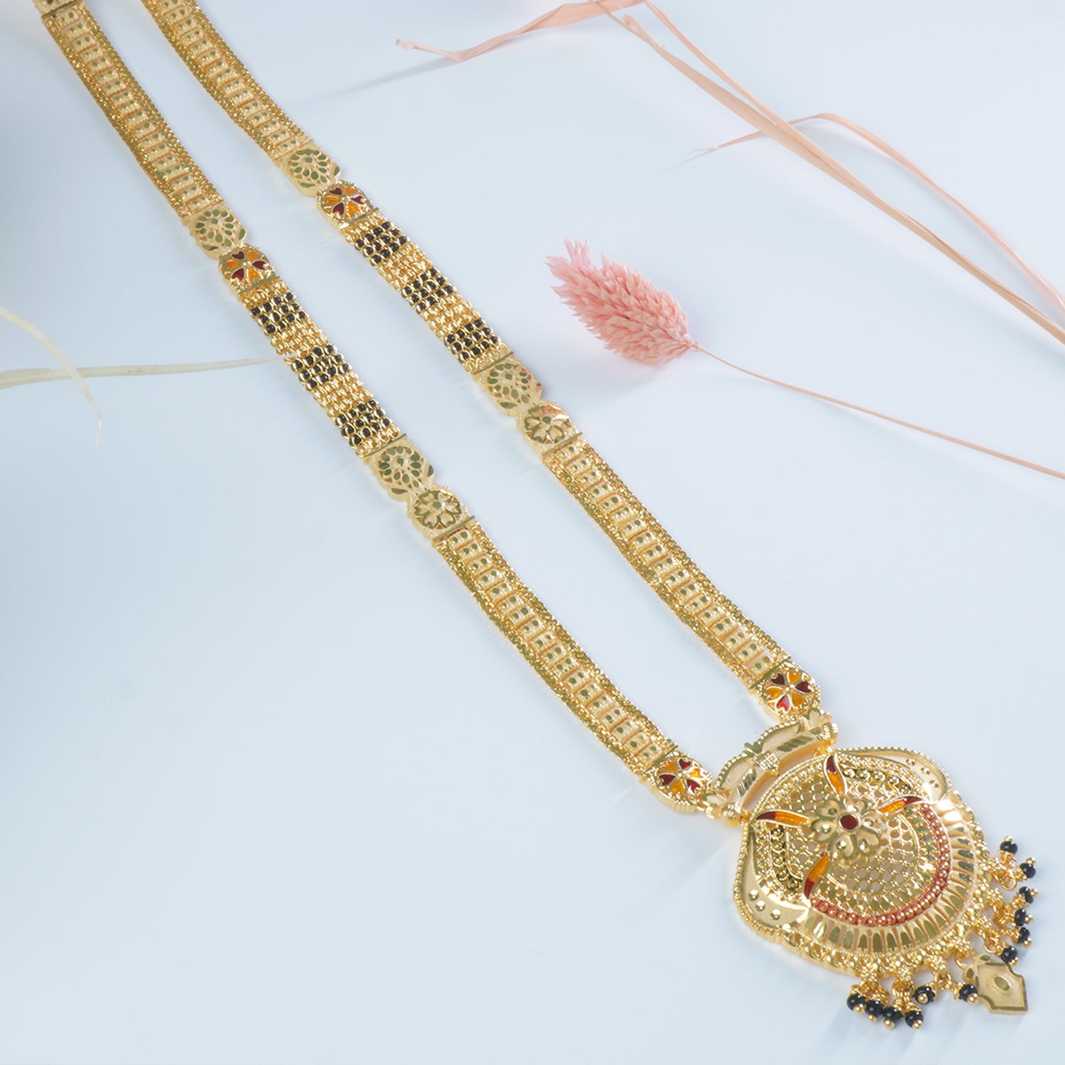Shop Online 32 Inches Micro Forming Gold Plated Patti Mangalsutra With Meenakari Work Pendant