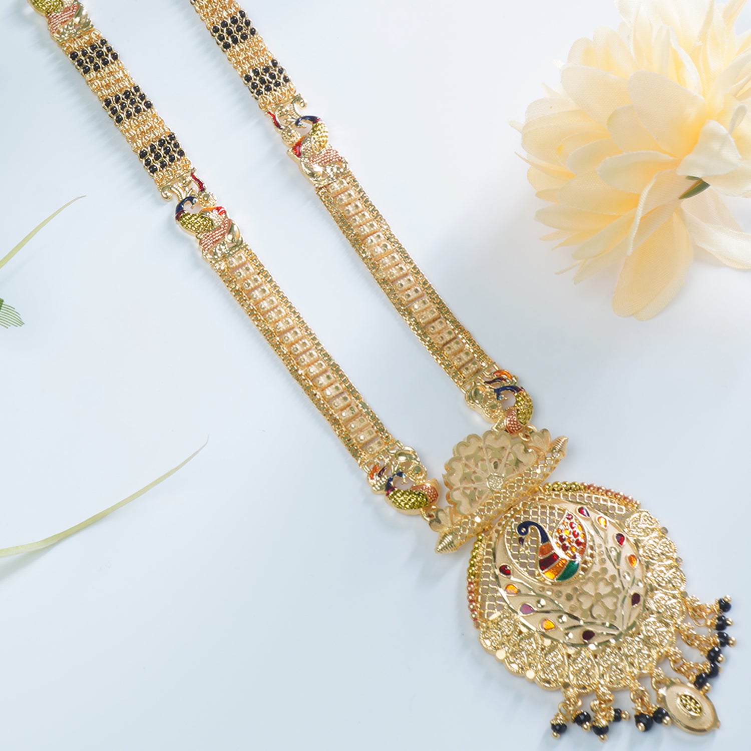 36" Forming Mangalsutra With Meenakari Peacock Pendant
