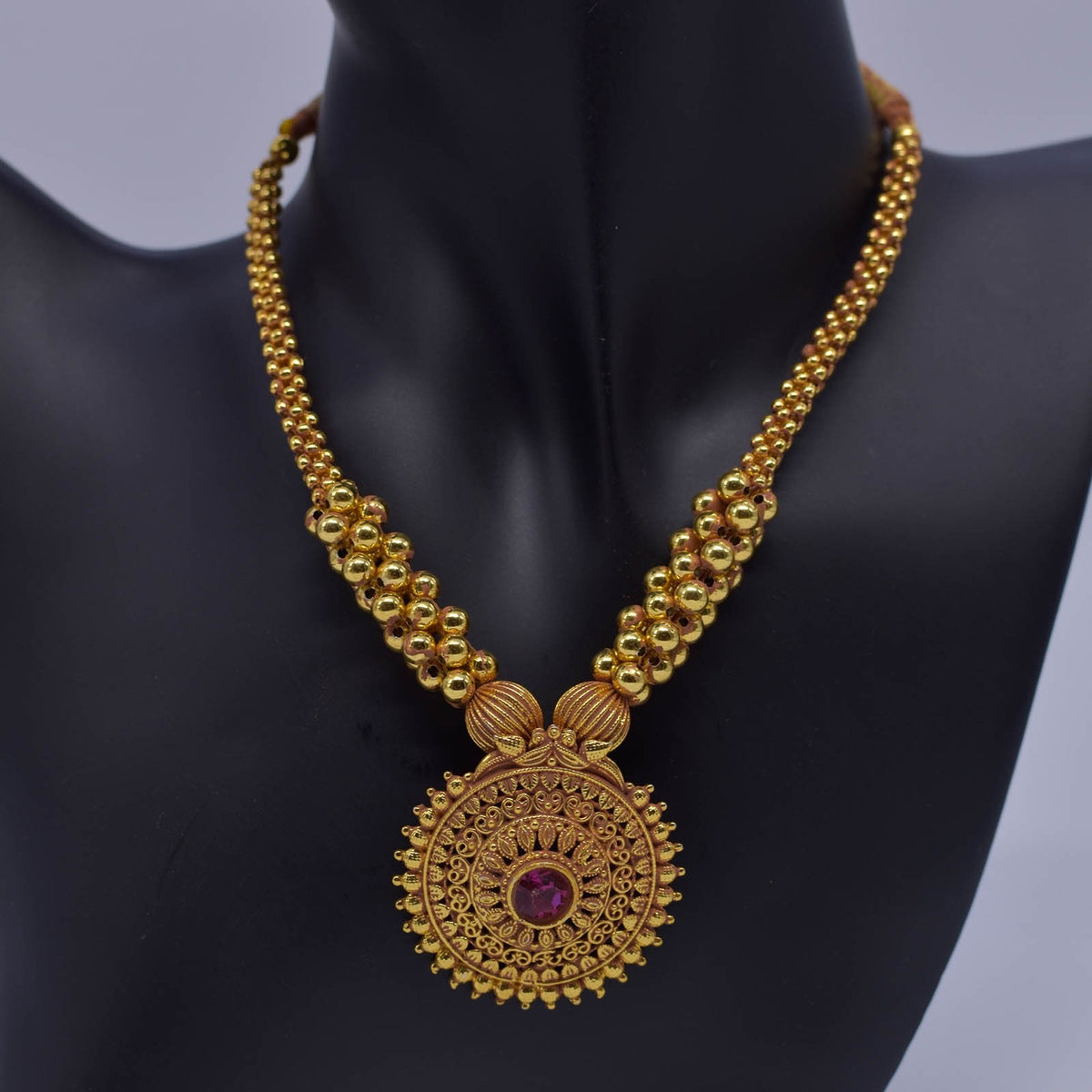 Geru Kolhapuri thushi gatta peacock pendant