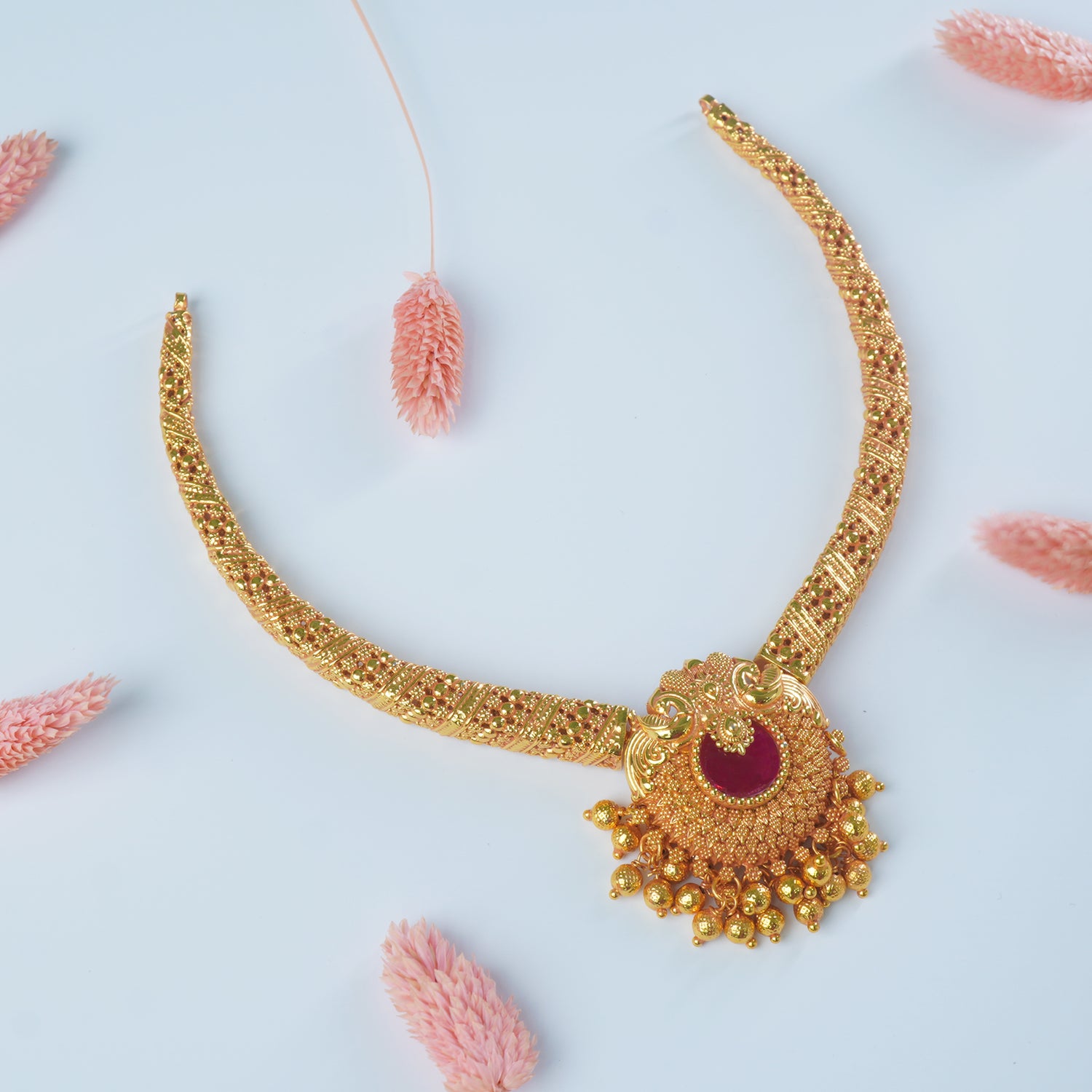 Regal Gheru Gold Plated Hasli Design With Peacock Pendant