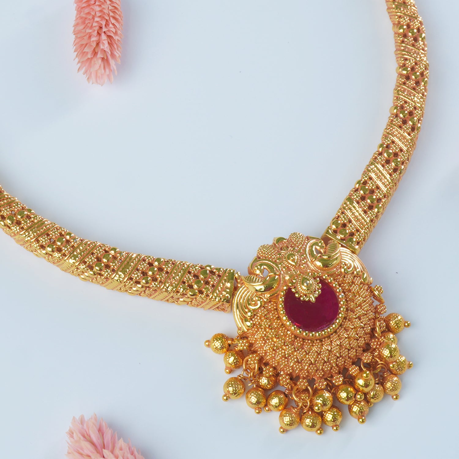 Regal Gheru Gold Plated Hasli Design With Peacock Pendant
