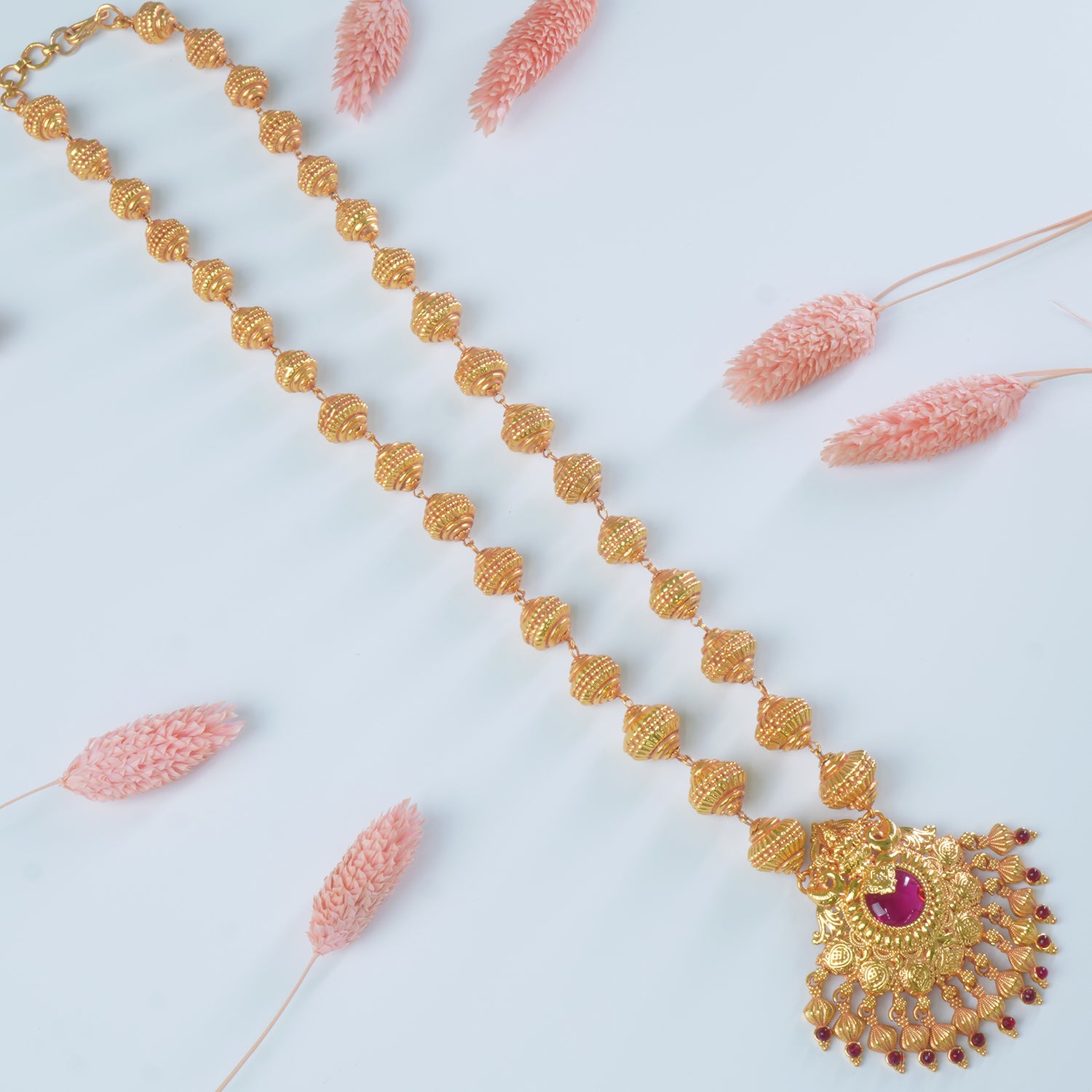 Regal Gheru Gold Plated Chain Haar Laxmi Peacock Pendant
